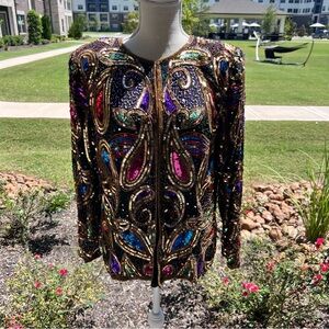 Laurence Kazar Embellished Multicolor Sequin Jacket